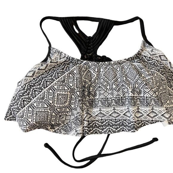 Arizona Jean Co. Black & White Aztec Print Flutter Strings Racer Back Size Large - Picture 3 of 11